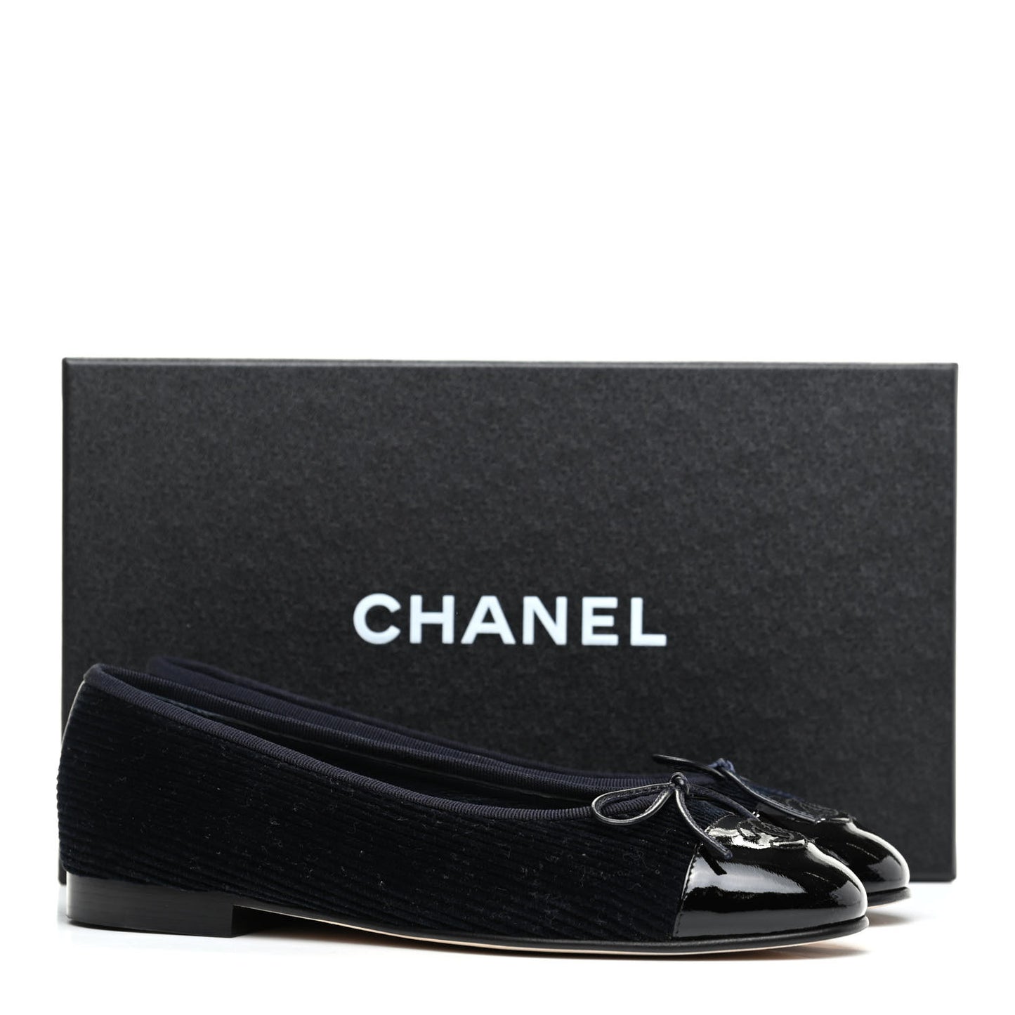 Corduroy Patent Cap Toe CC Ballerina Flats 36.5 Navy Black