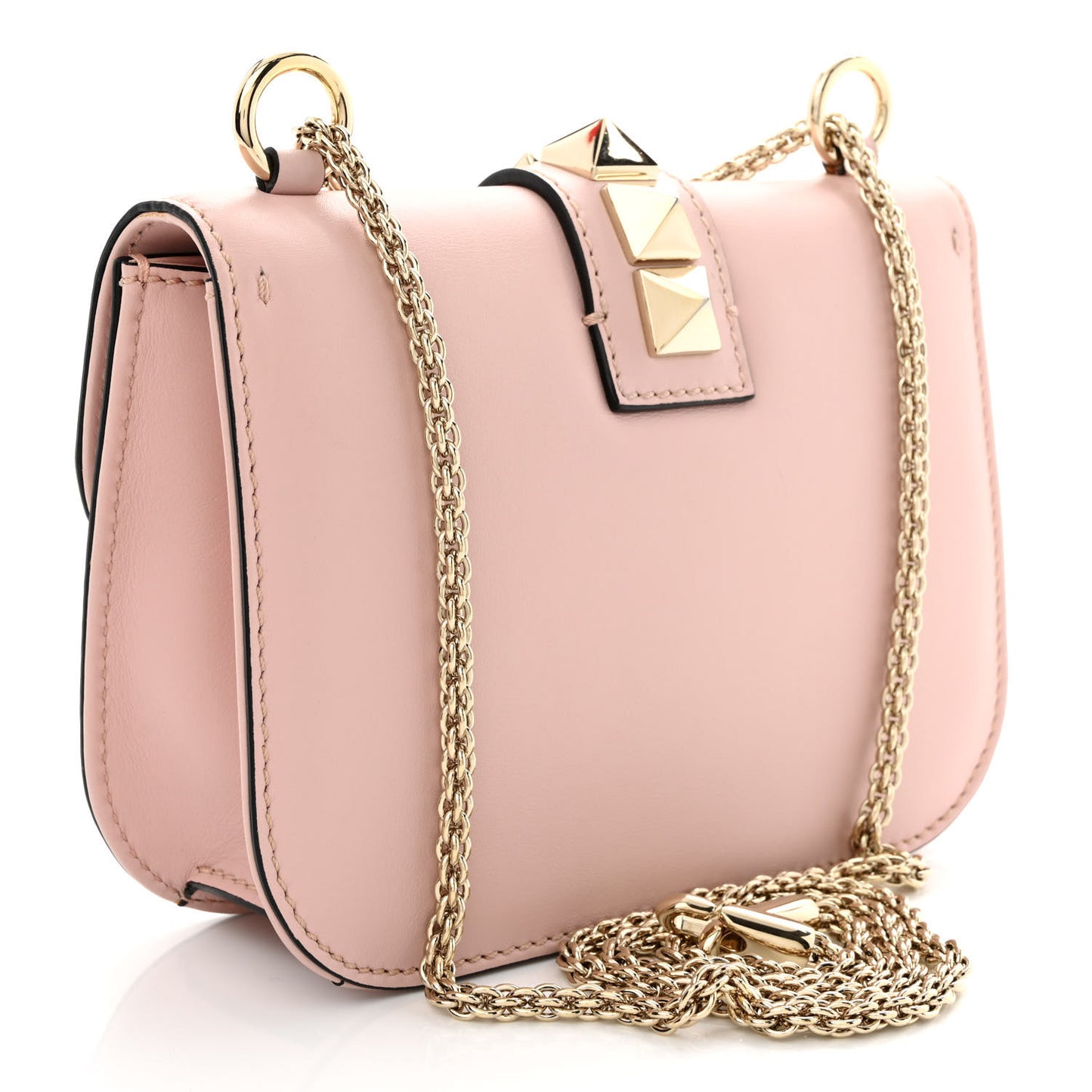 Vitello Small Glam Lock Rockstud Flap Poudre