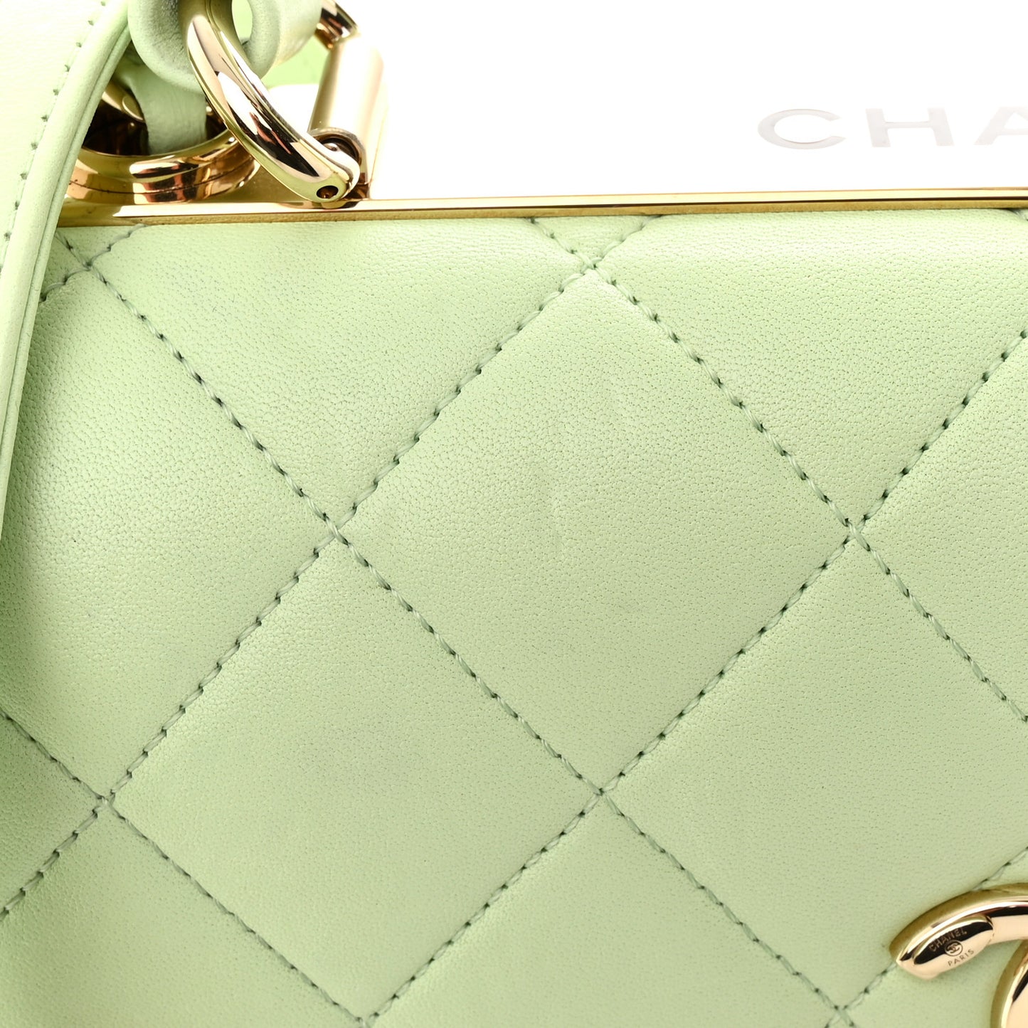 Lambskin Quilted Small Trendy CC Flap Dual Handle Bag Light Green