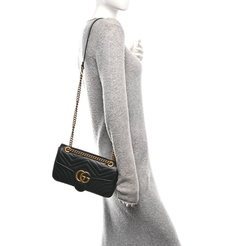 Calfskin Matelasse Small GG Marmont Shoulder Bag Black