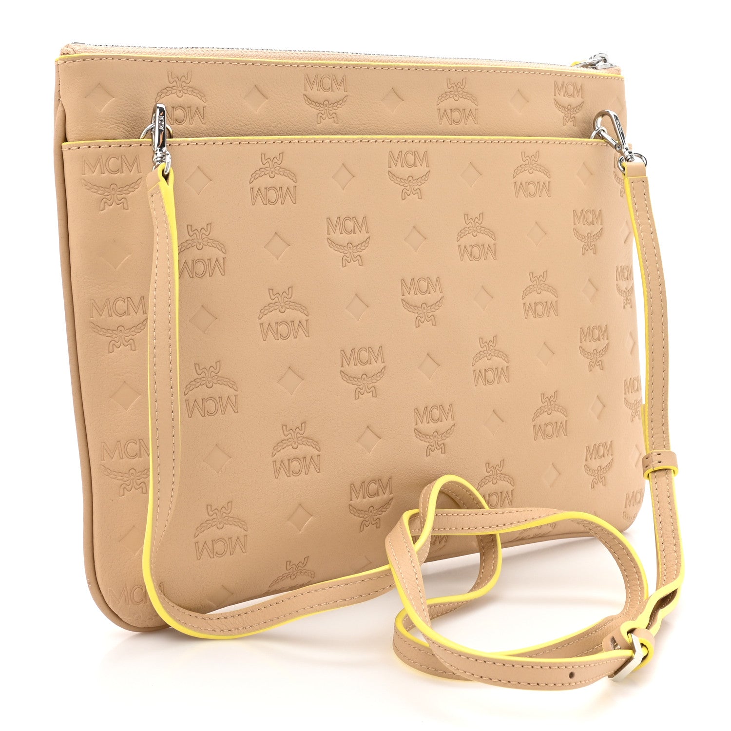 MCM Calfskin Ottomar Monogram Aren Crossbody Pouch Beige Croissant 3 of 11
