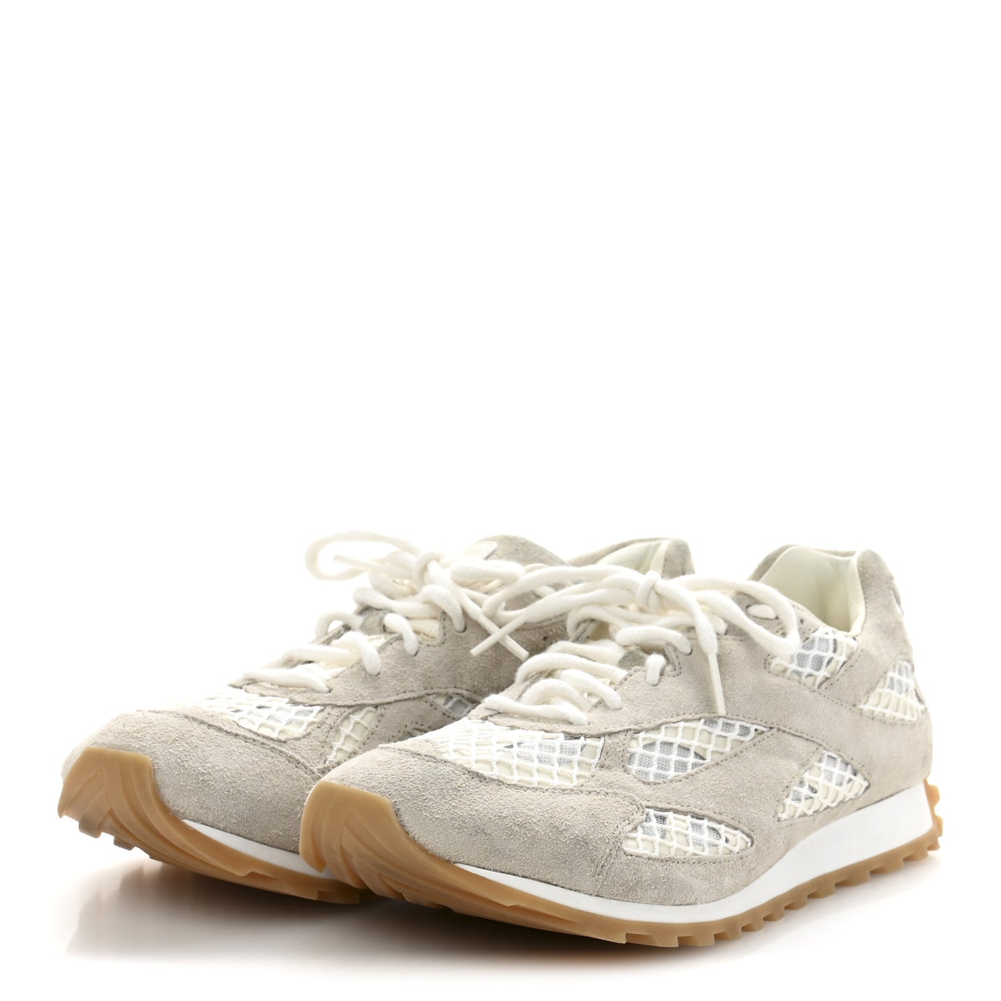 Calfskin Fishnet Fabric Orbit Sneakers 39 Sea Salt