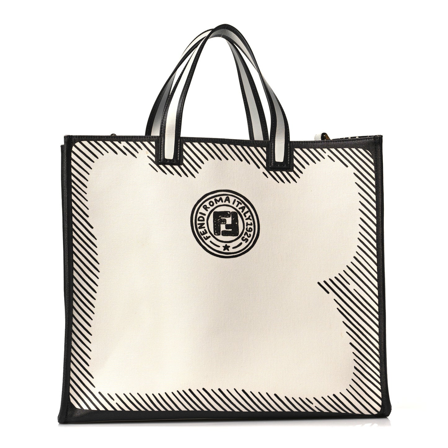 X JOSHUA VIDES Coated Canvas Stamp Patch Shopping Tote White Black