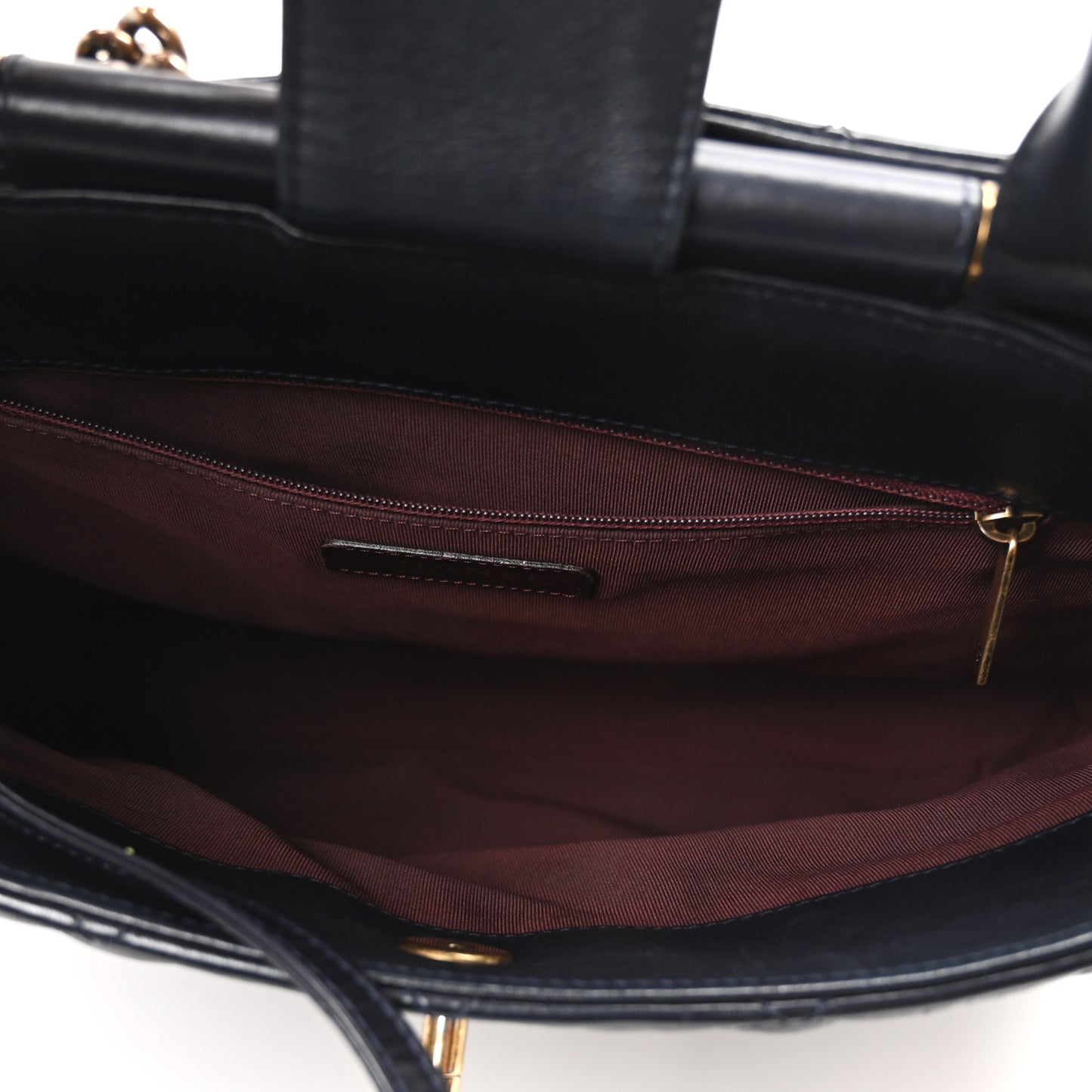 Calfskin Quilted Large Gold Bar Top Handle Tote Dark Navy Blue