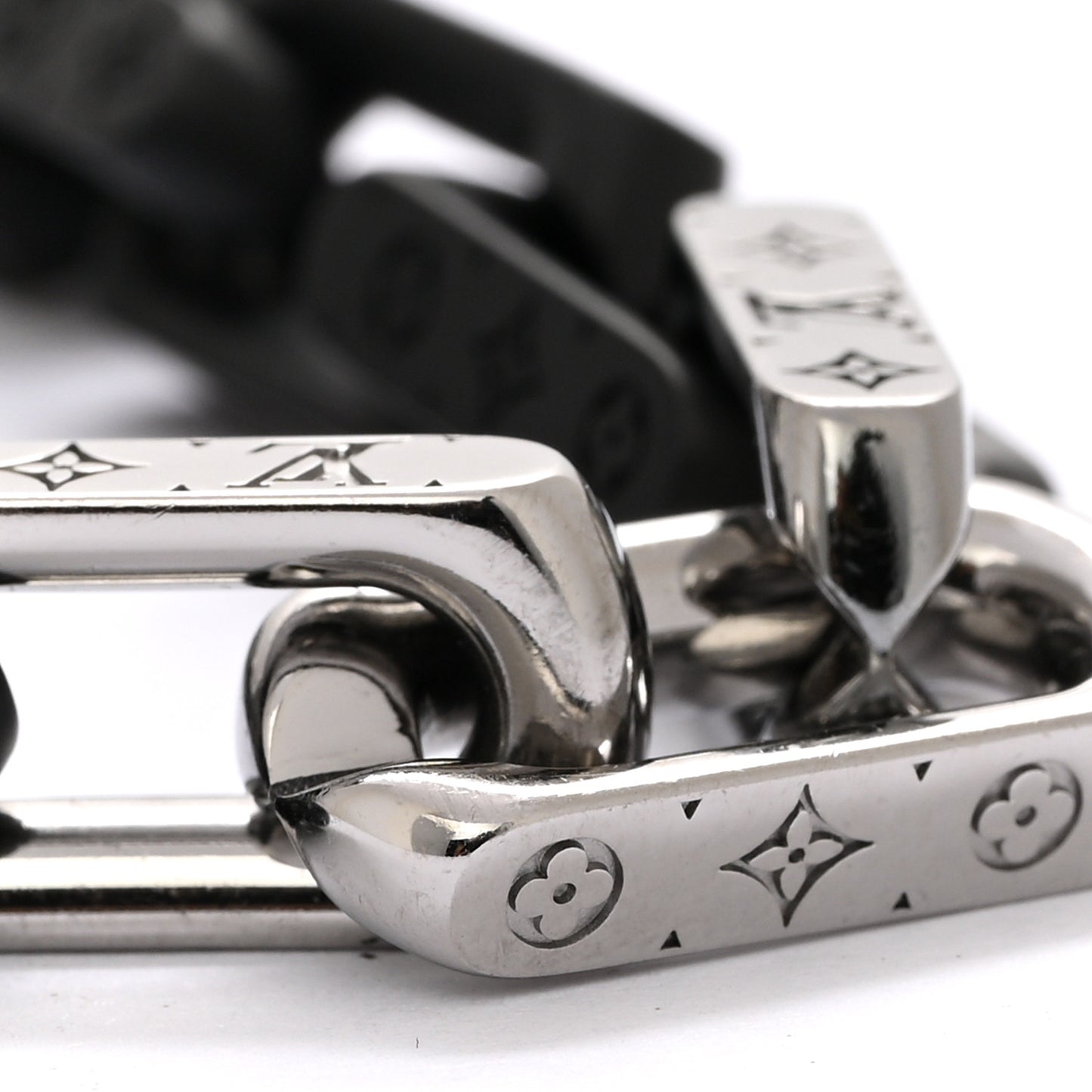 Metal Monogram Chain Bracelet Silver Black