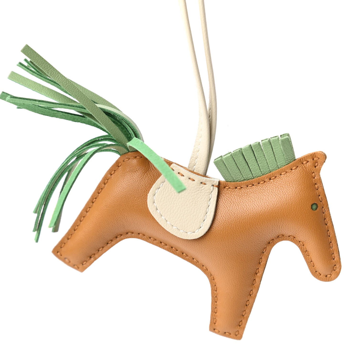 Hermes Milo Lambskin Grigri Rodeo Horse Bag Charm PM Sesame Vert Criquet Craie 3 of 4
