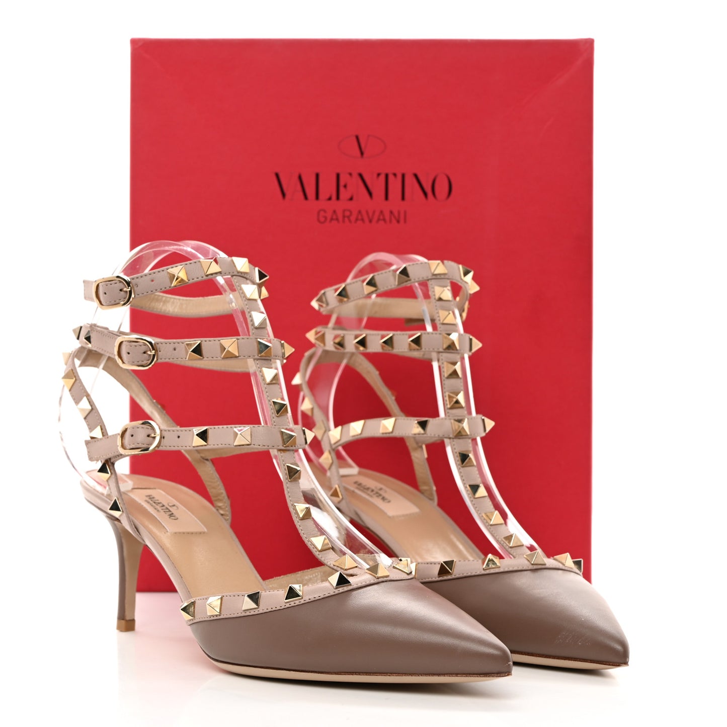 Calfskin Nappa Rockstud Ankle Strap 65mm Pumps 40 Brun Poudre