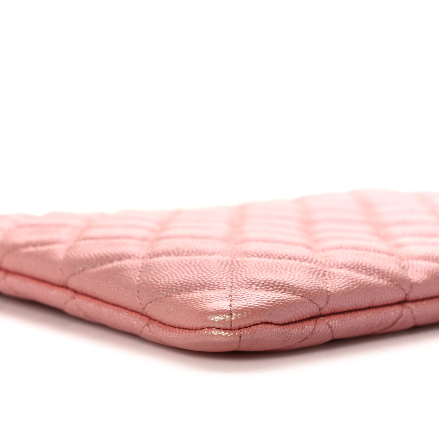 Iridescent Caviar Quilted Medium Cosmetic Case Rose Pink