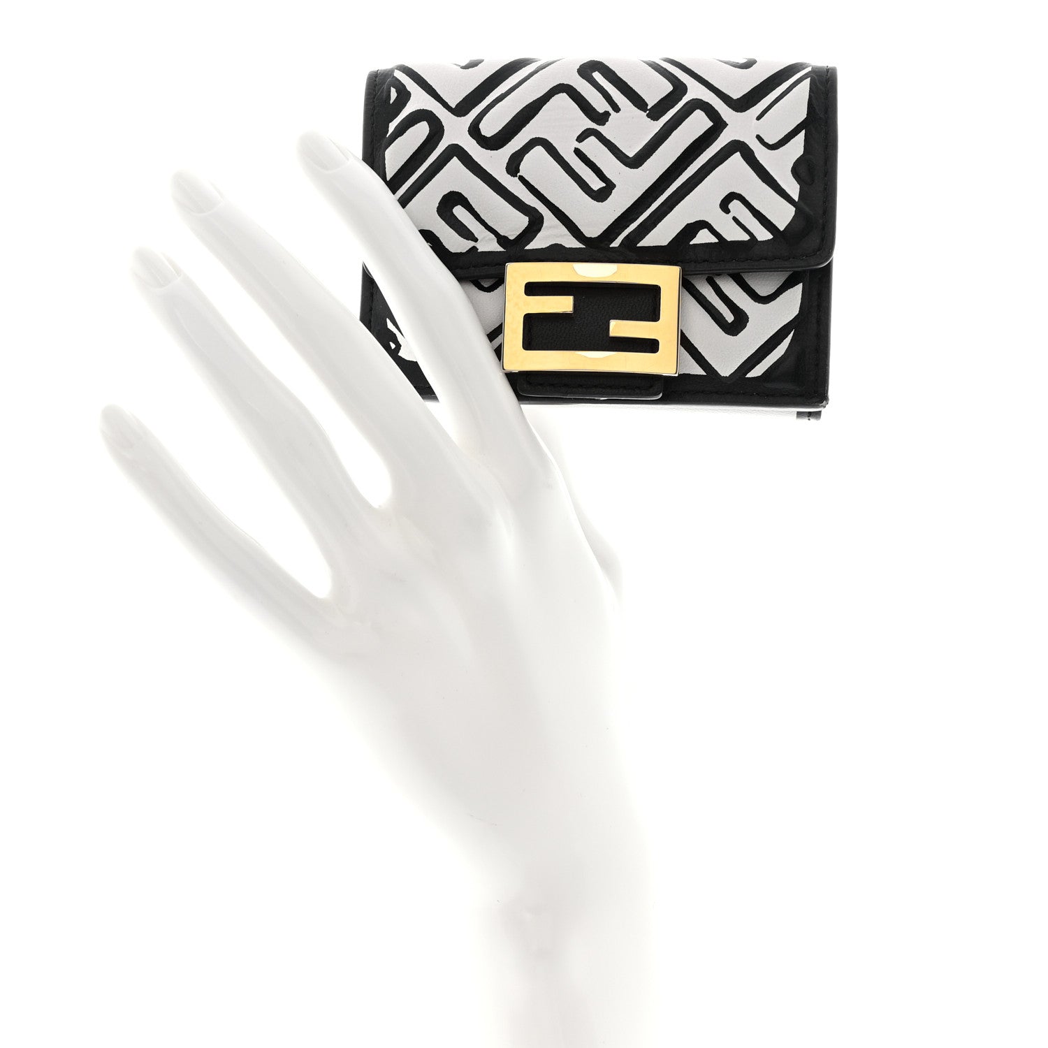 Fendi X JOSHUA VIDES Nappa Matisse FF Diagonal Embossed Micro Tri-Fold Wallet White Black 2 of 11