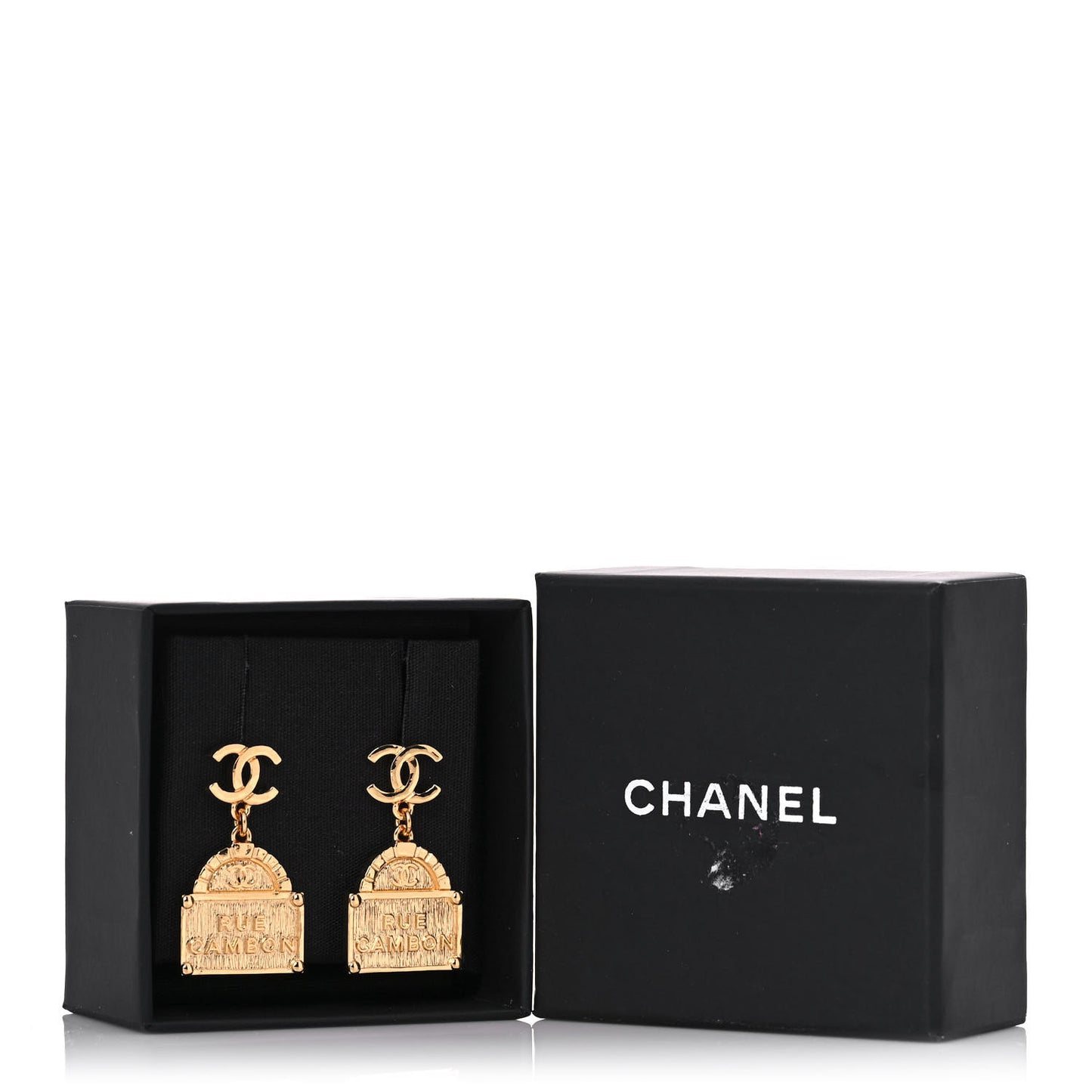 Metal CC Rue Cambon Drop Earrings Gold