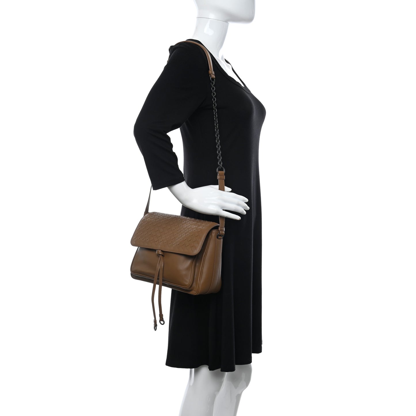 Nappa Small Intrecciato Saddle Crossbody Camel