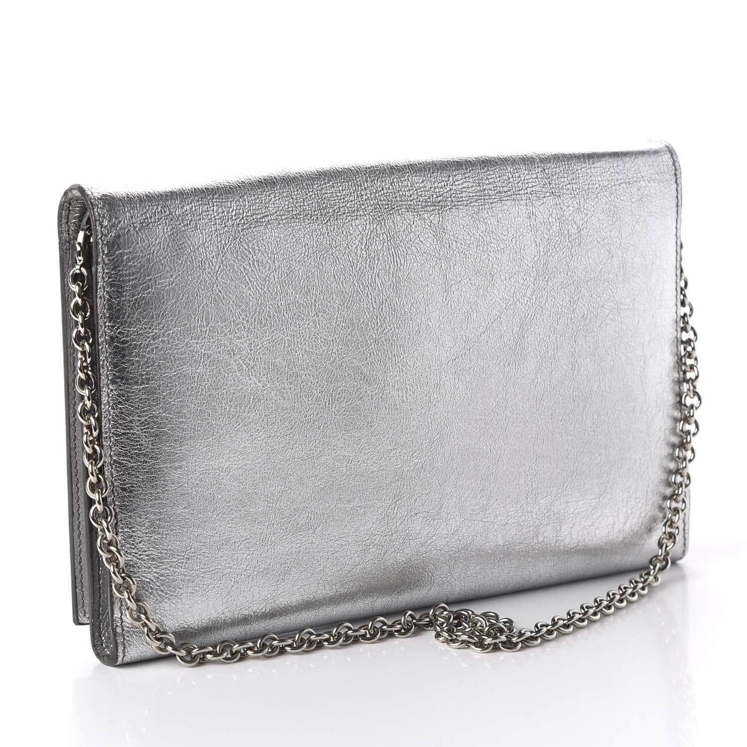 Saint Laurent Metallic Crinkled Calfskin Belle de Jour Chain Clutch Silver 3 of 9