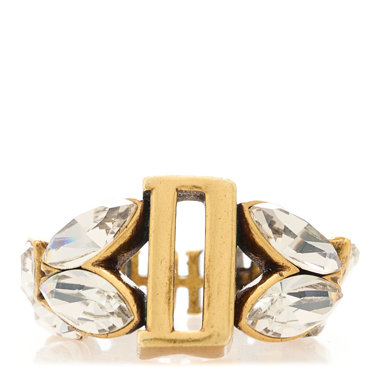 Christian Dior Metal Crystal D DIO(R)EVOLUTION Ring M Aged Gold 1 of 4