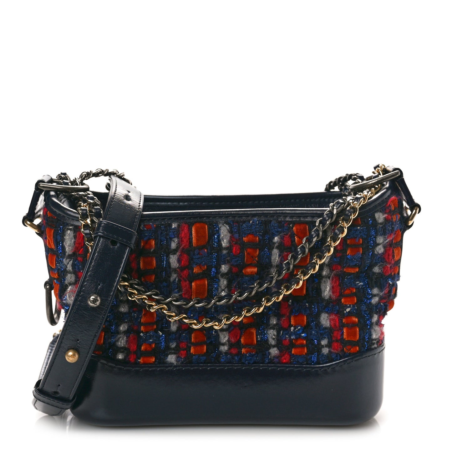 Tweed Calfskin Small Gabrielle Hobo Navy