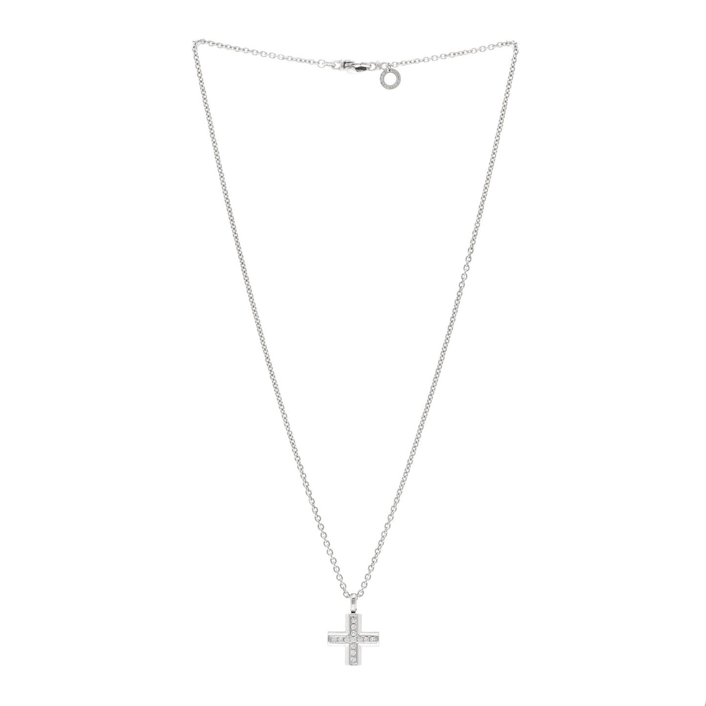 18K White Gold Diamond Cross Pendant Necklace