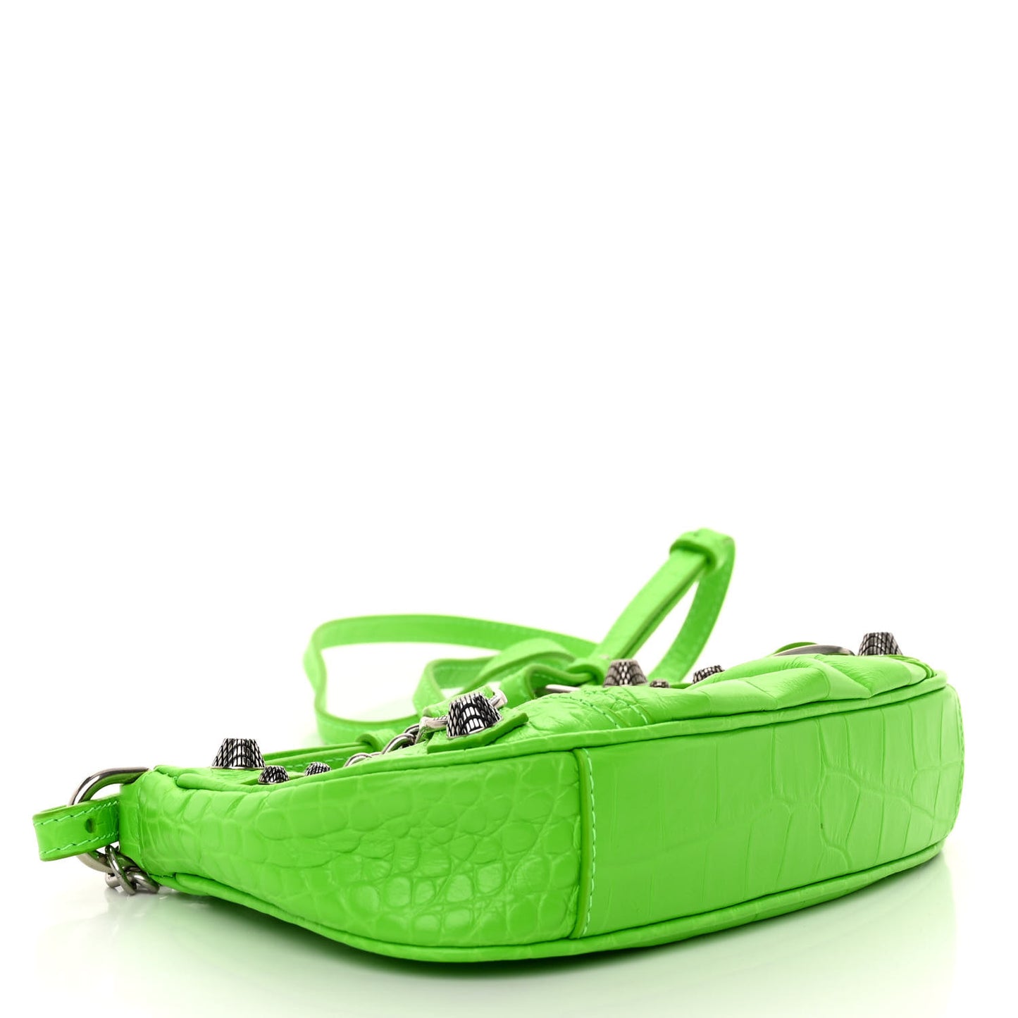 Extra Supple Calfskin Crocodile Embossed Le Cagole Mini Purse With Chain Acid Green