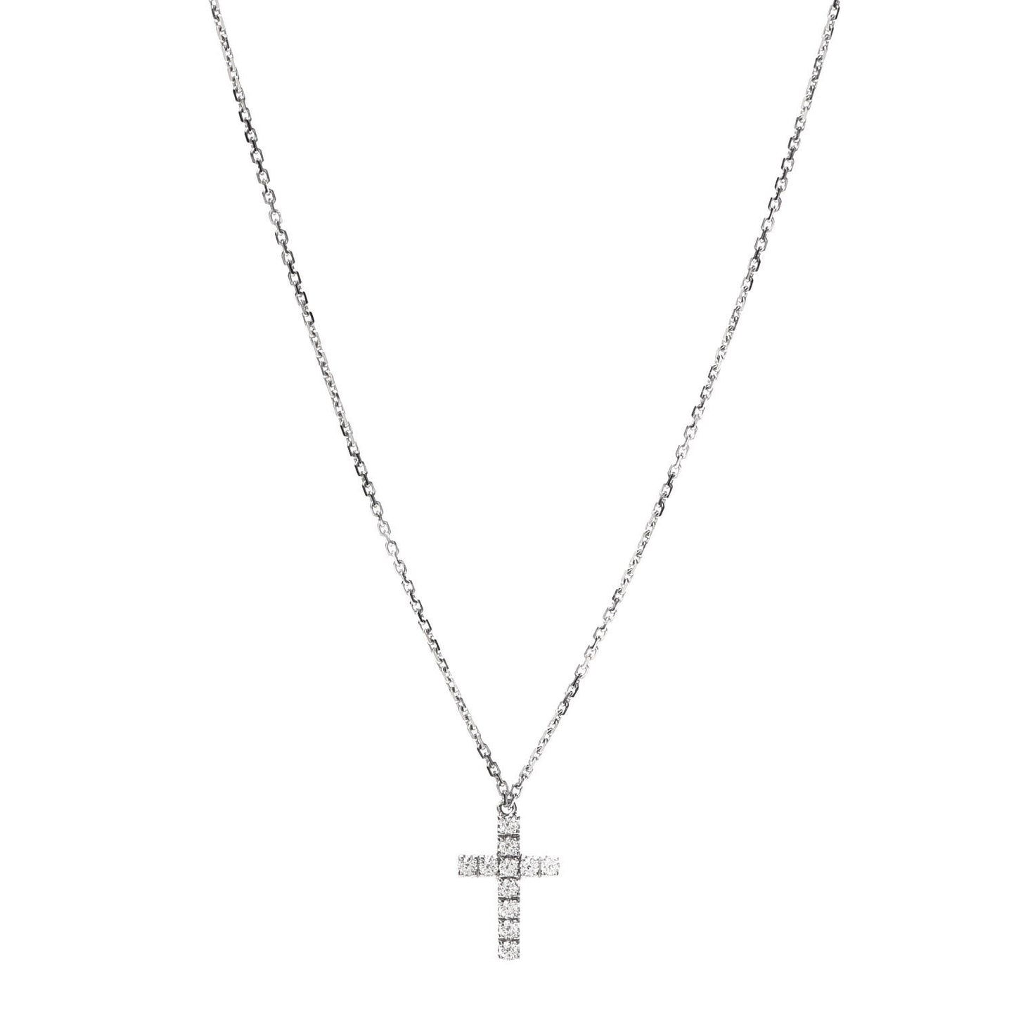 18K White Gold Diamond Symbols Cross Pendant Necklace