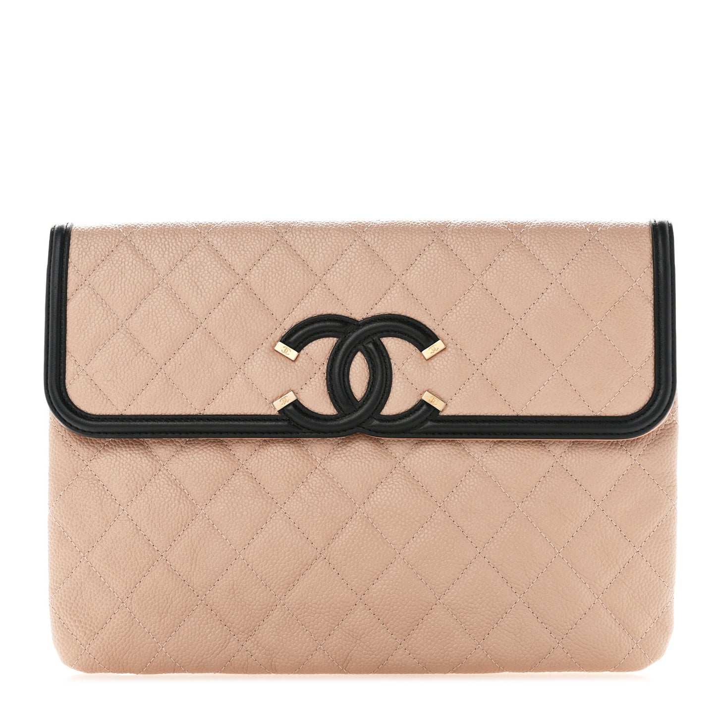 Caviar Quilted Filigree Flap Pouch Beige Black