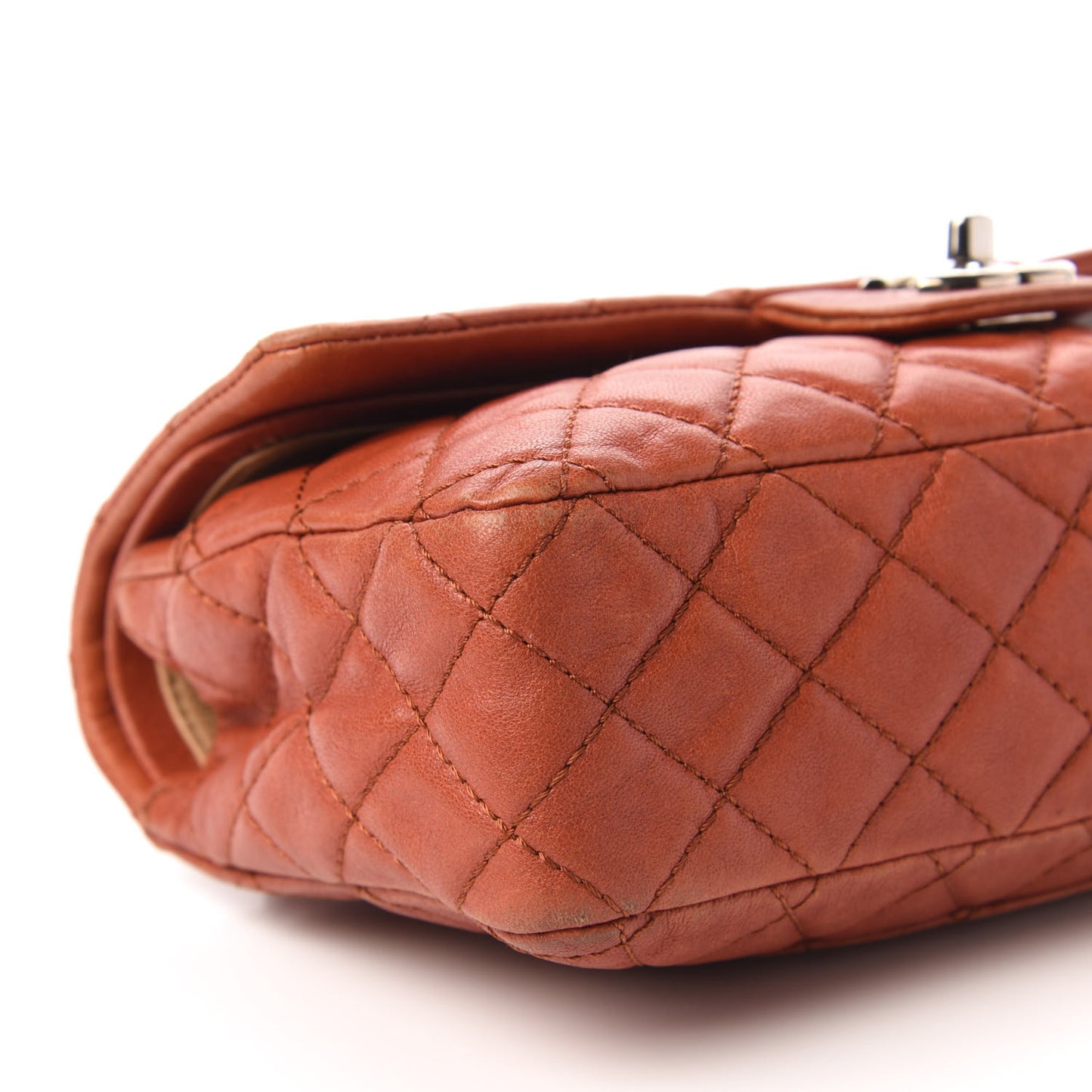Glazed Lambskin Quilted Medium Double Flap Bijoux Chain Dark Orange