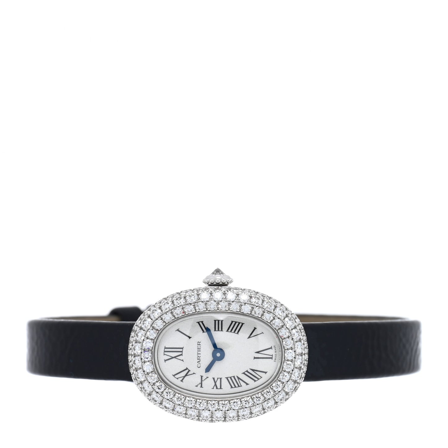 18K White Gold Calfskin Diamond Bezel 19mm Baignoire Quartz Watch