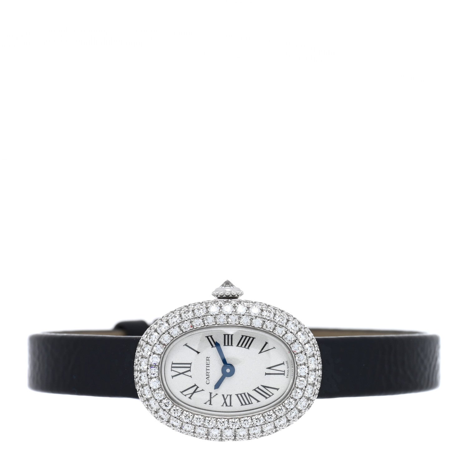 Cartier 18K White Gold Calfskin Diamond Bezel 19mm Baignoire Quartz Watch 2 of 5