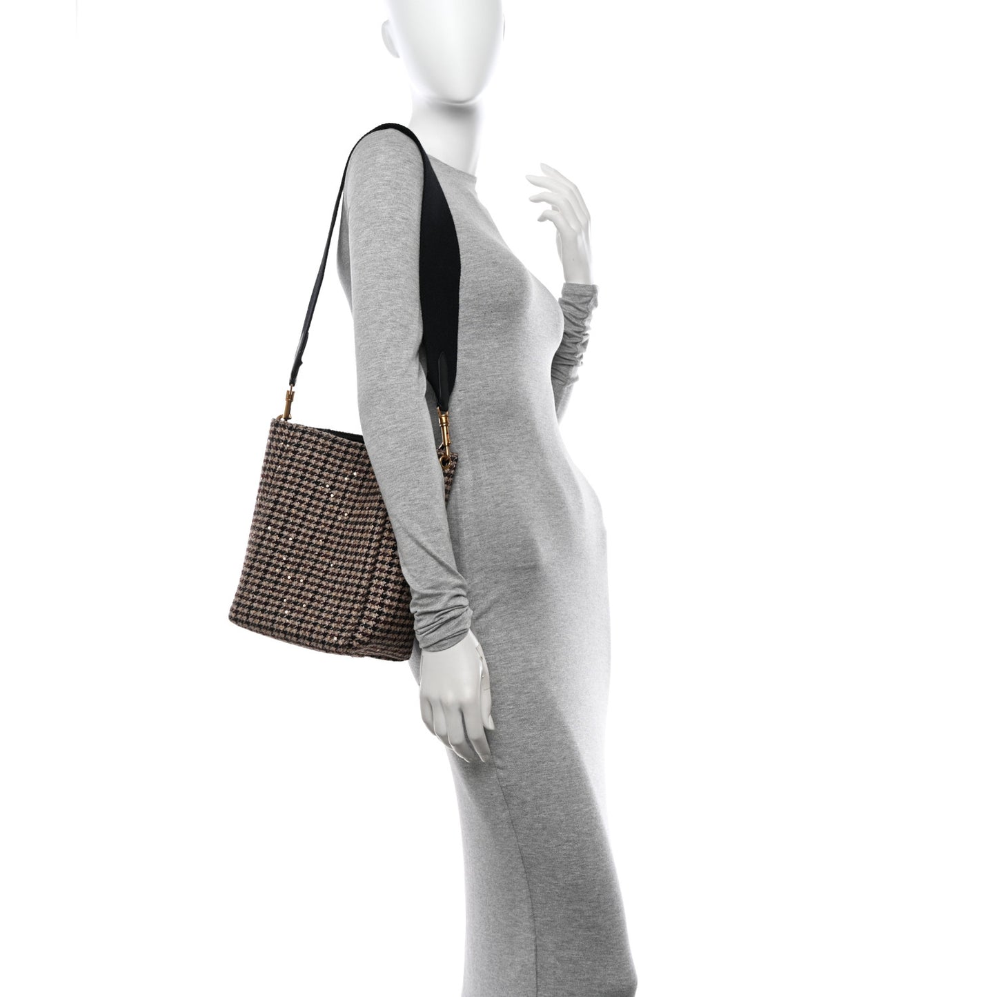 Tweed Small Sangle Bucket Bag Beige