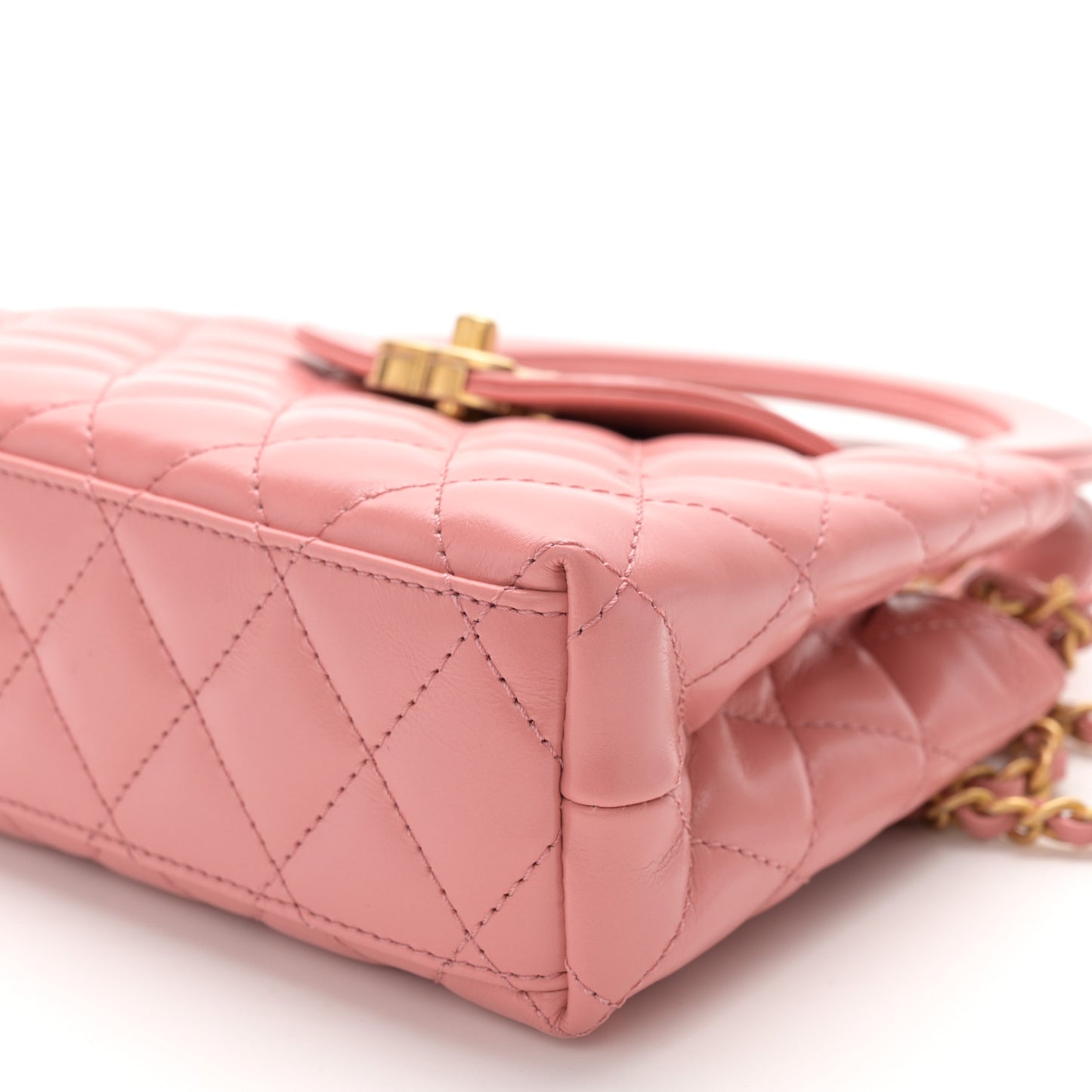Shiny Aged Calfskin Quilted Nano Kelly Shopper Coral Pink