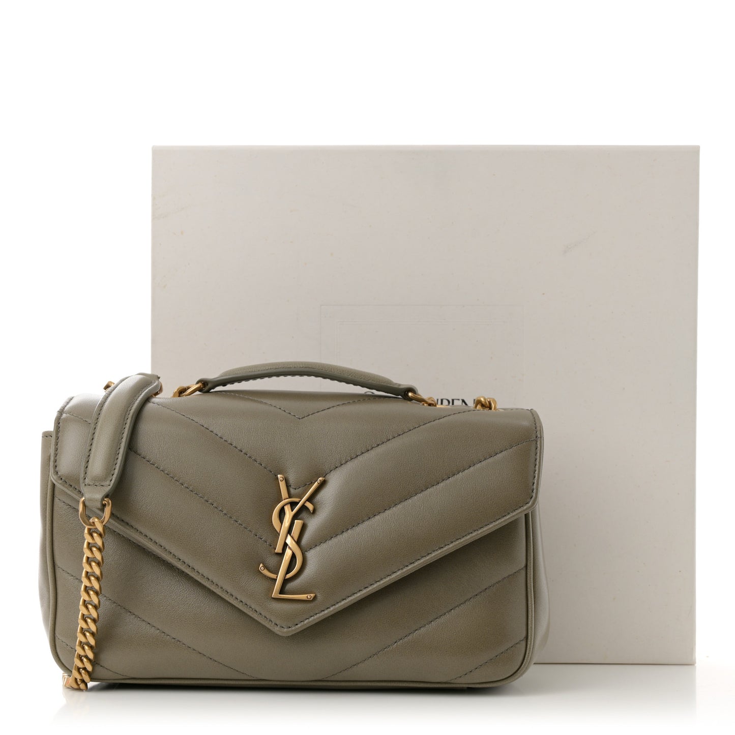 Lambskin Chevron Quilted Small Loulou Bag Dark Strong Moss