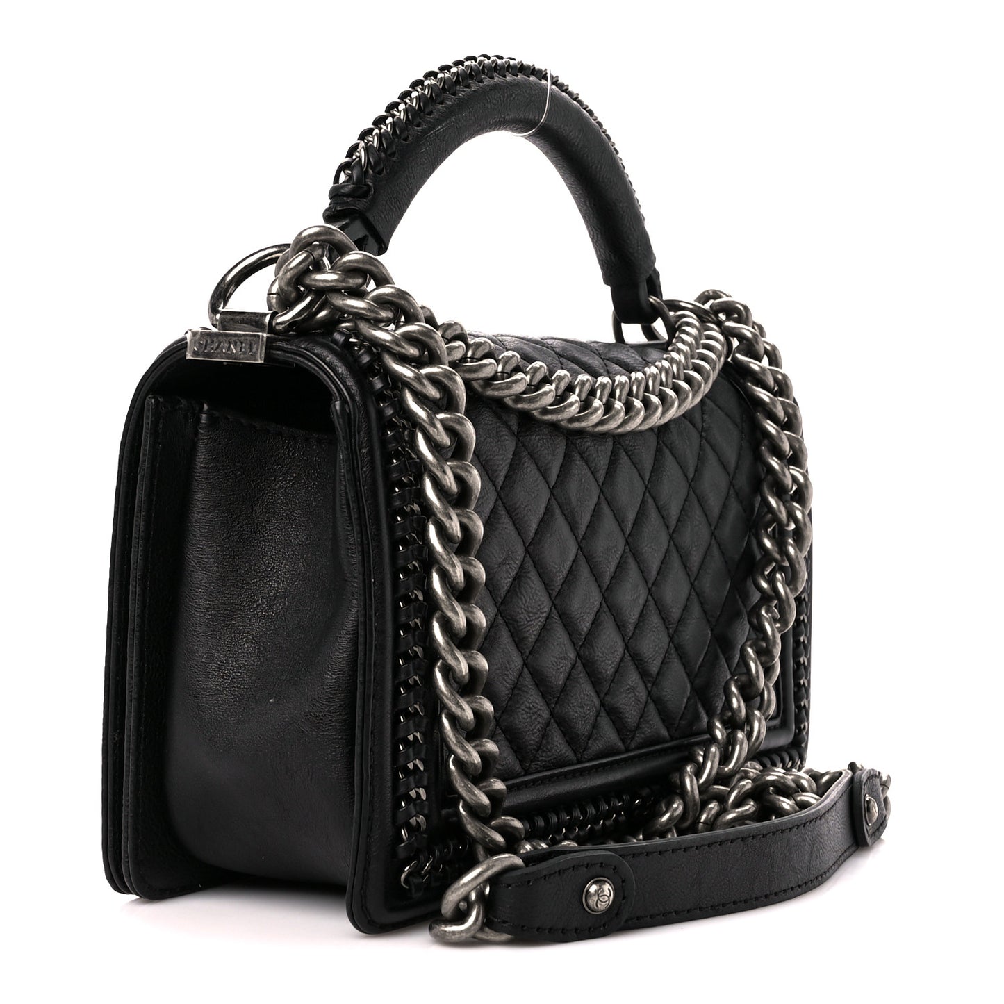 Goatskin Quilted Medium Boy Handle Flap Black