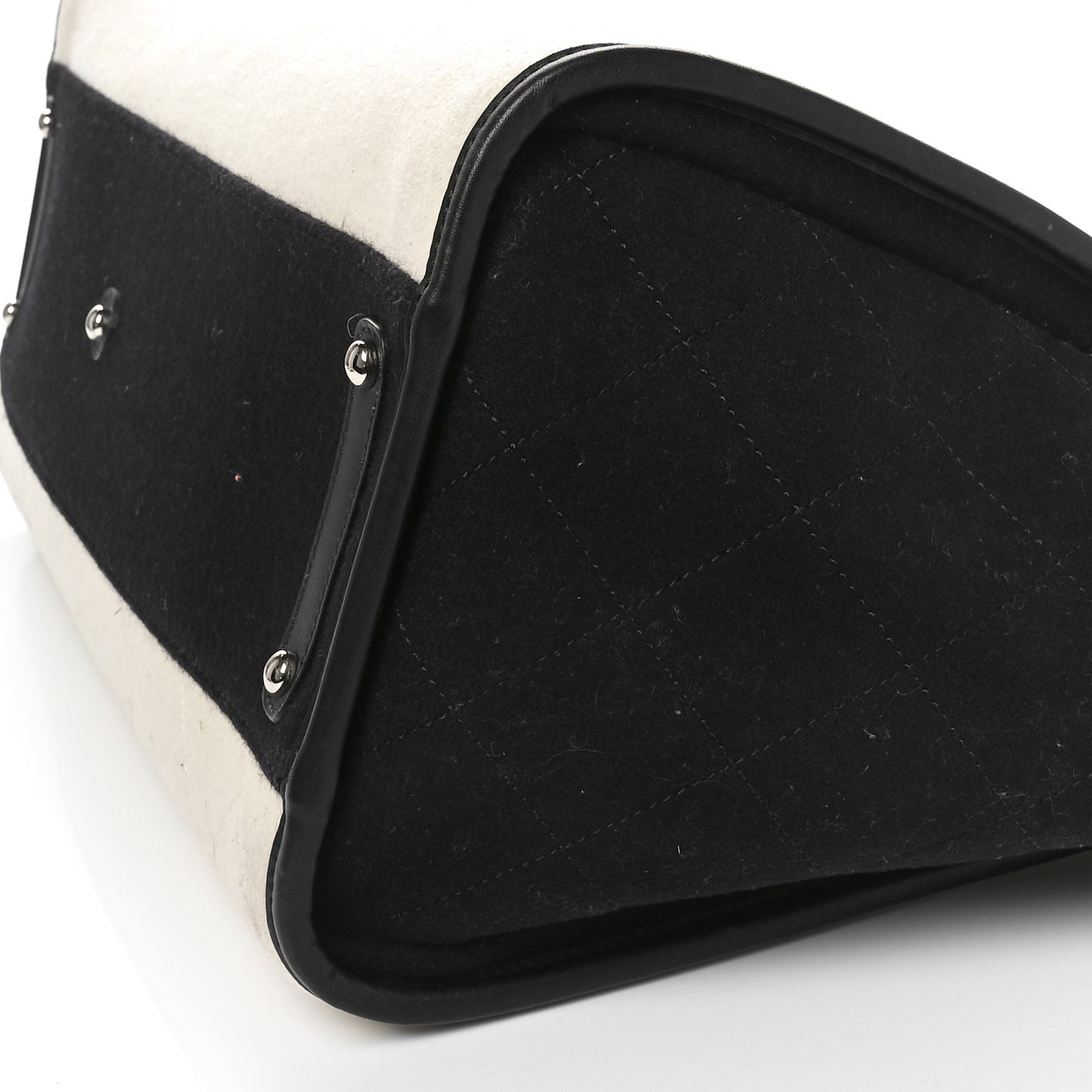 Wool Felt Calfskin Large Deauville Tote White Black