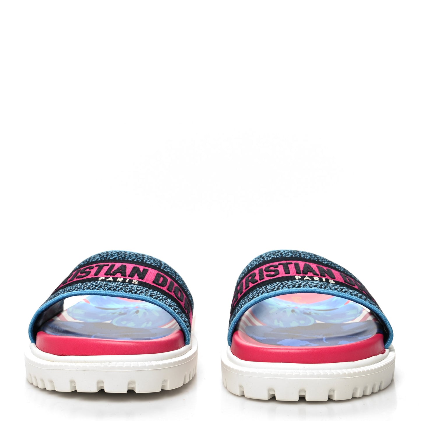 Canvas D-Flower Pop Embroidered Dway 10mm Slide Sandals 39.5 Pink Blue Multicolor