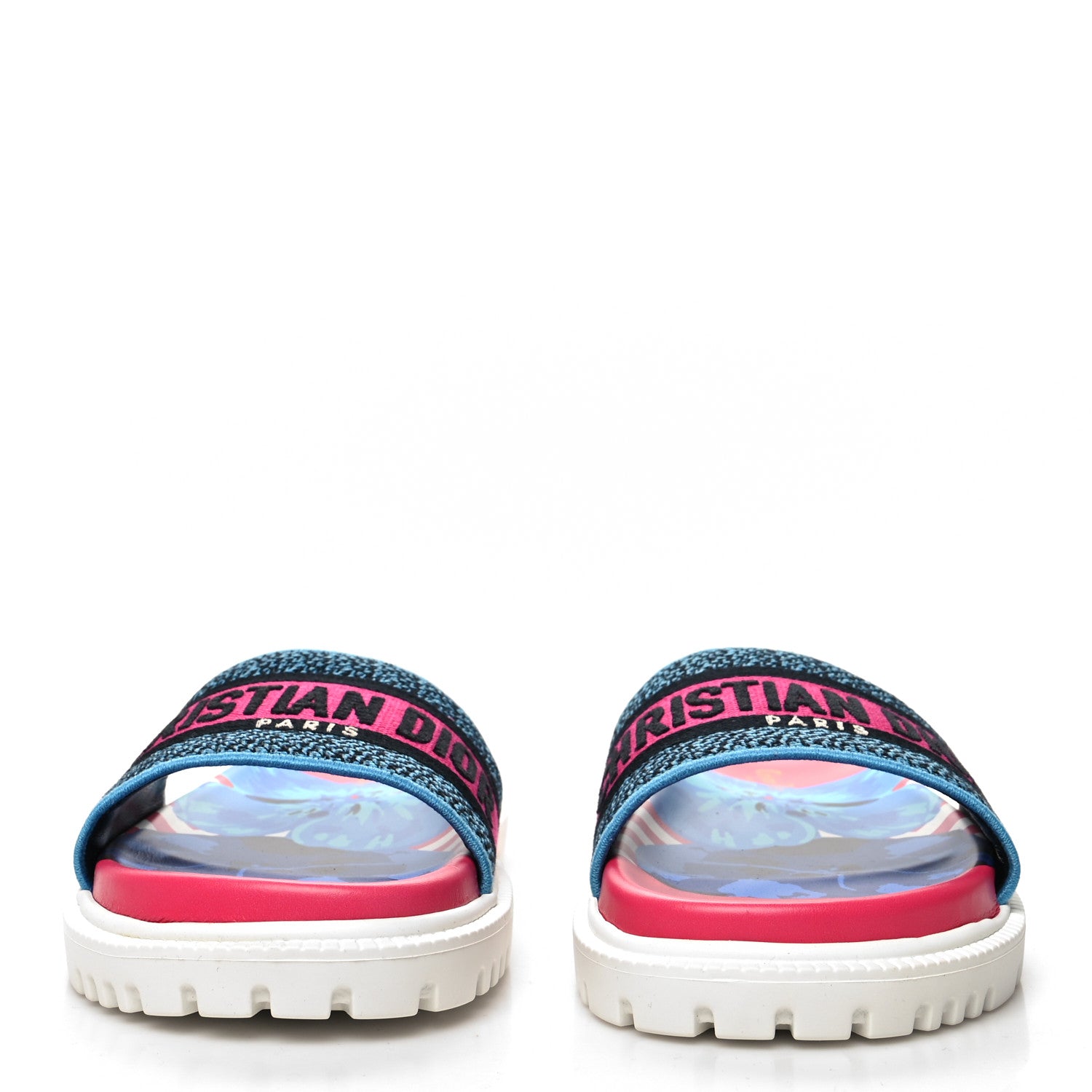 Christian Dior Canvas D-Flower Pop Embroidered Dway 10mm Slide Sandals 39.5 Pink Blue Multicolor 2 of 8