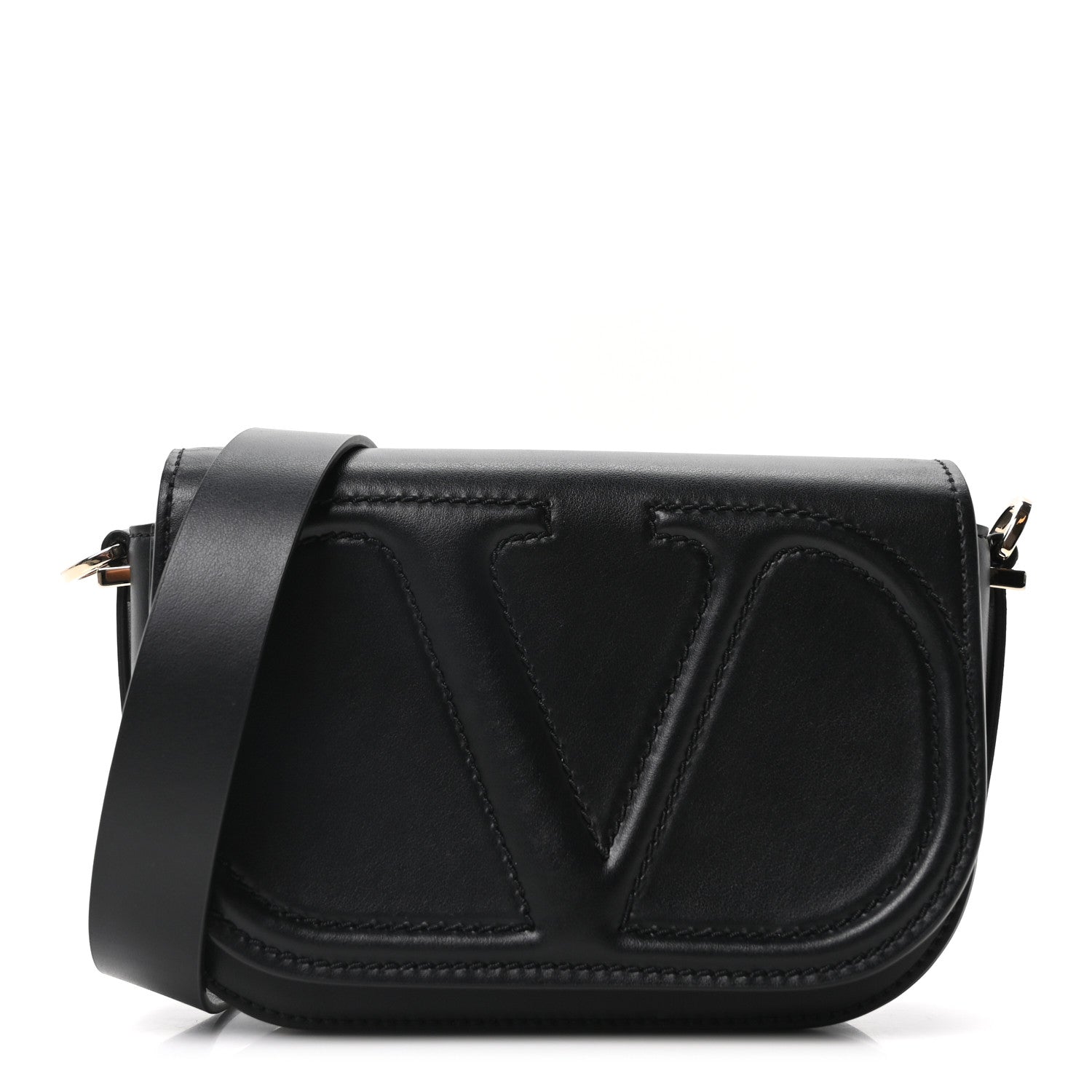 Valentino Garavani Calfskin VLogo Walk Shoulder Bag Black 1795883