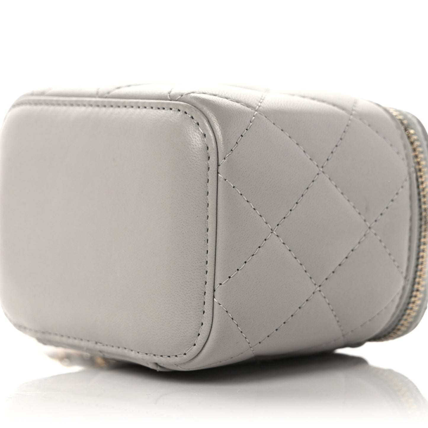 Lambskin Quilted Top Handle Mini Vanity Case With Chain Grey