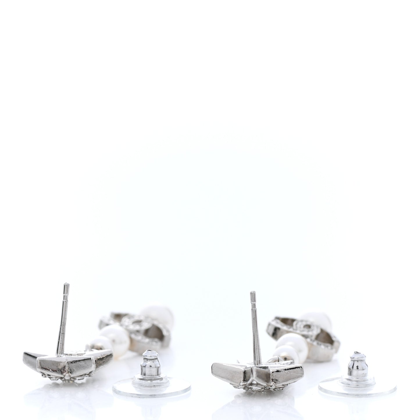 Crystal Pearl CC Star Drop Earrings Silver
