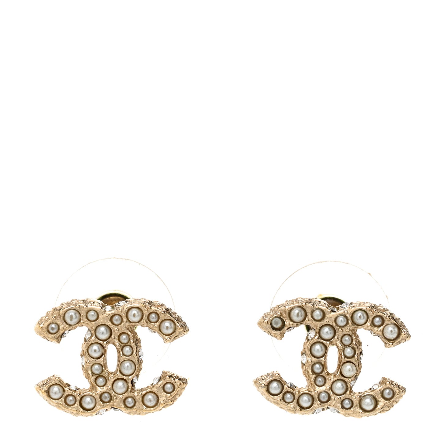 Pearl Crystal CC Earrings Light Gold