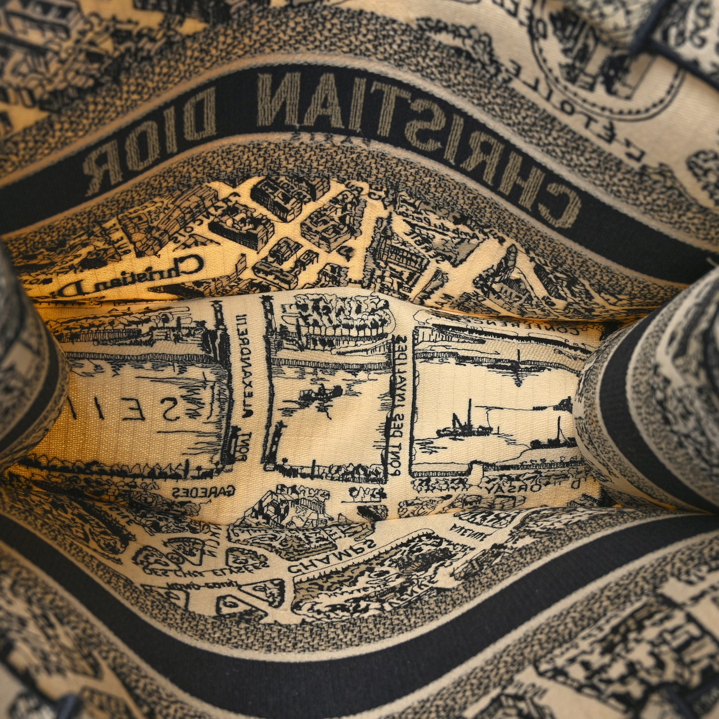Canvas Embroidered Medium Plan De Paris Book Tote Beige Black