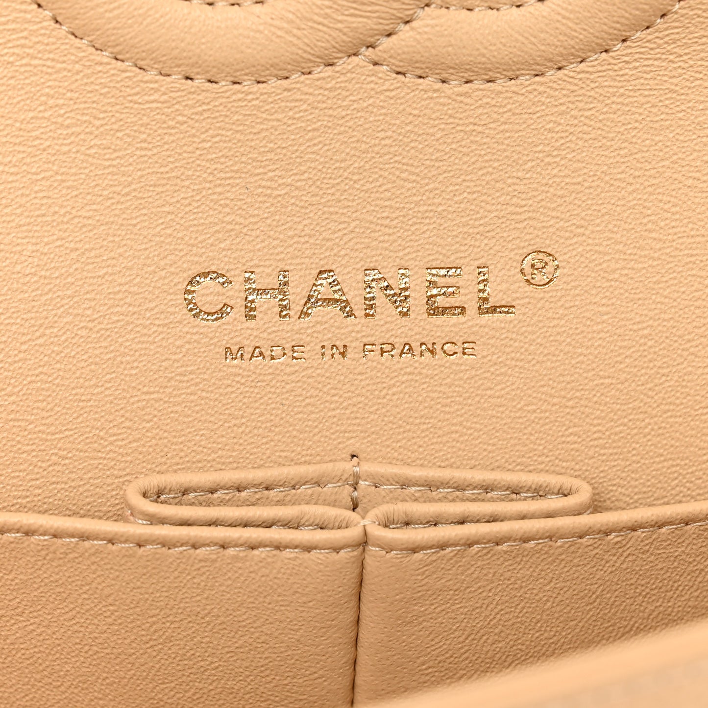 Caviar Quilted Medium Double Flap Beige