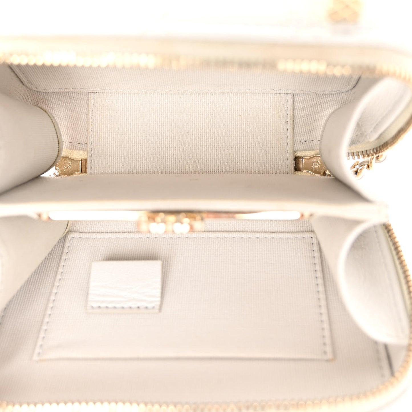 Metallic Lambskin Quilted Top Handle Vanity Case Silver