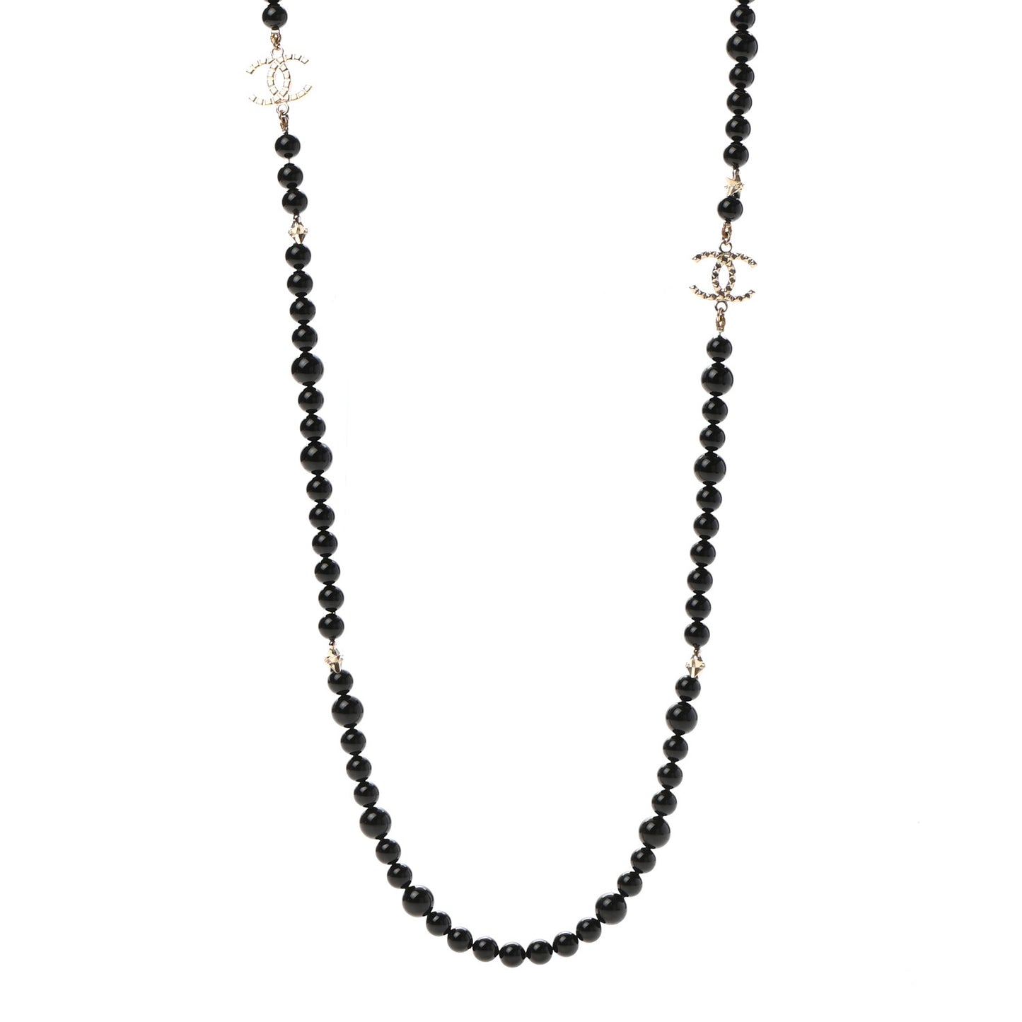 Ruthenium Crystal Baguette Pearl Beaded CC Long Necklace Black