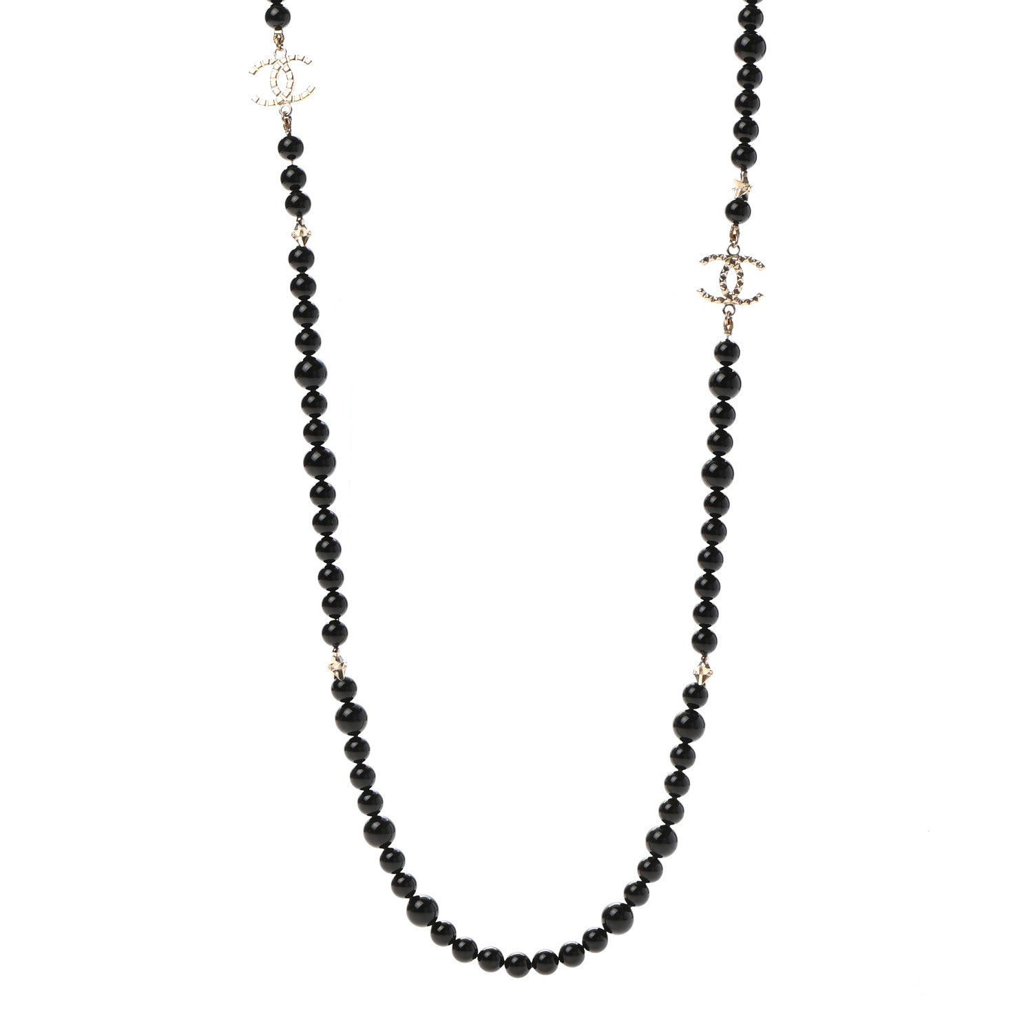 Chanel Ruthenium Crystal Baguette Pearl Beaded CC Long Necklace Black 1 of 5