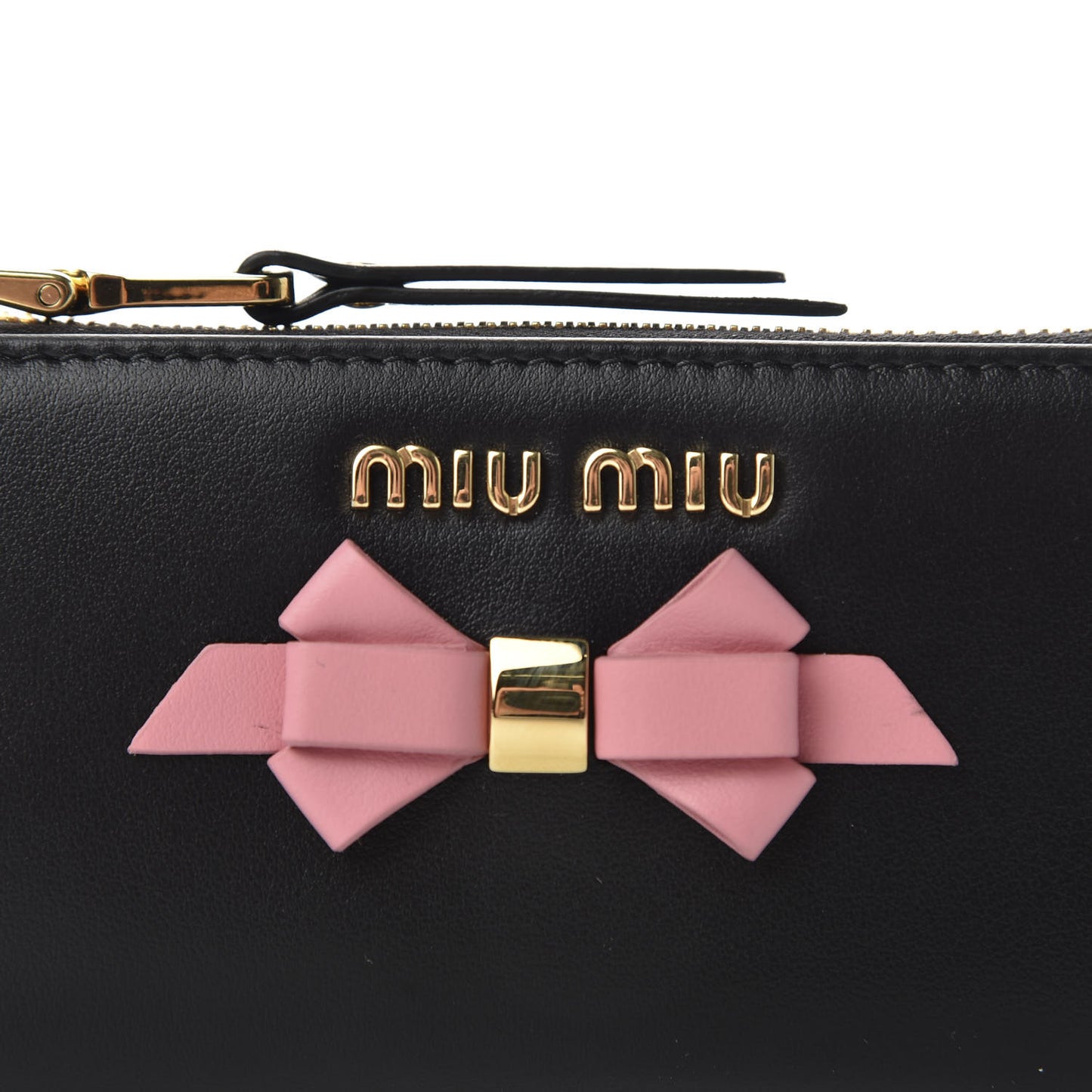 Soft Calf Bow Zip Coin Pouch Black Petalo