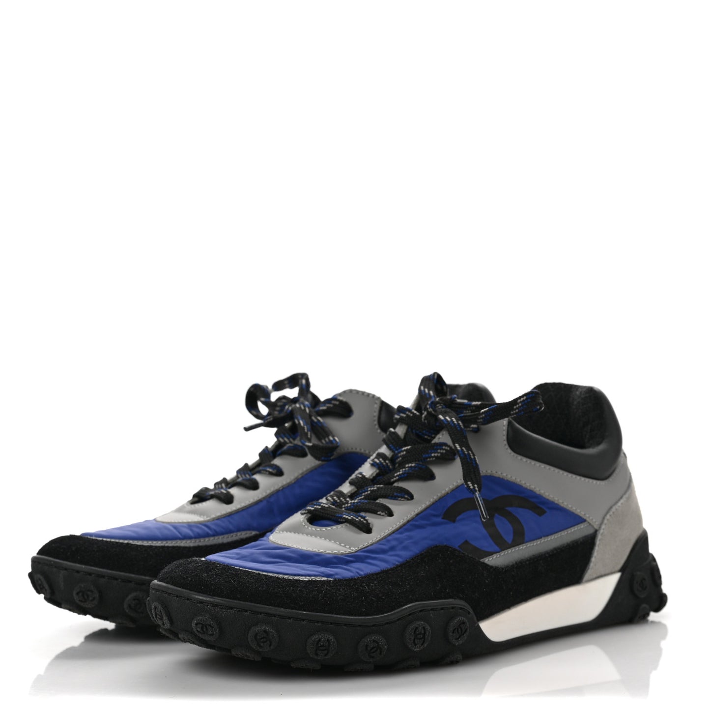 Nylon Calfskin CC Sneakers 39 Blue Black Grey