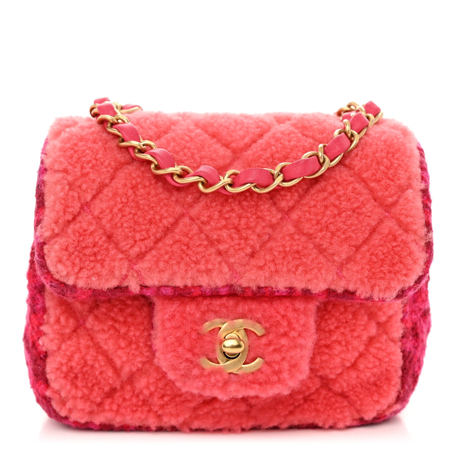 Shearling Tweed Quilted Mini Square Flap Bag Pink