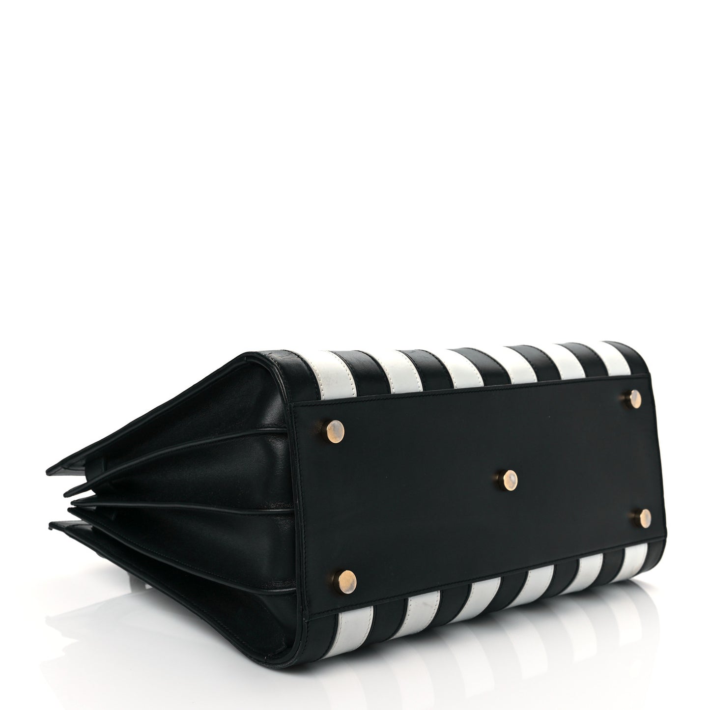 Calfskin Striped Small Sac De Jour Black White