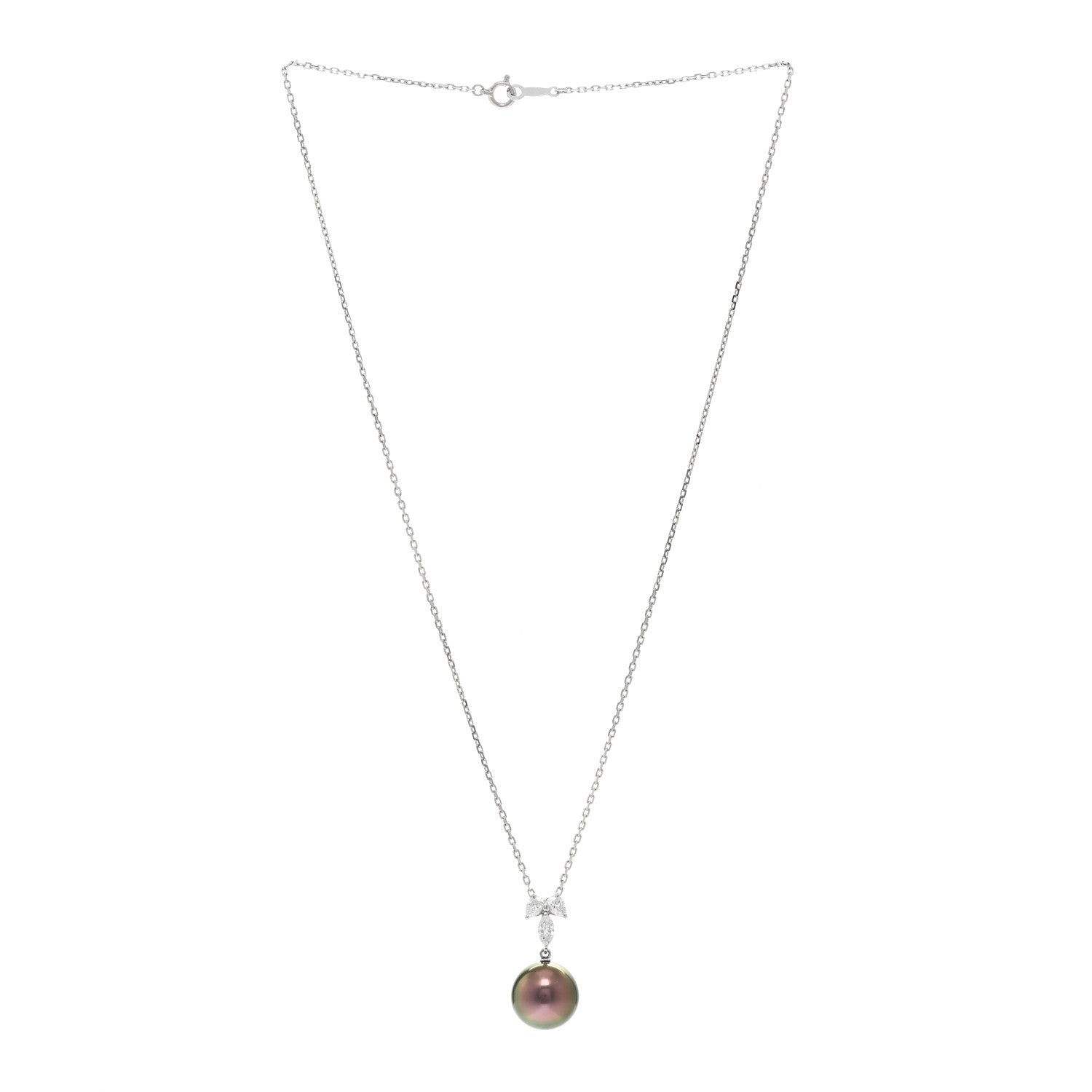 Mikimoto 18K White Gold Diamond Black South Sea Pearl 12mm Pendant Necklace 3 of 4
