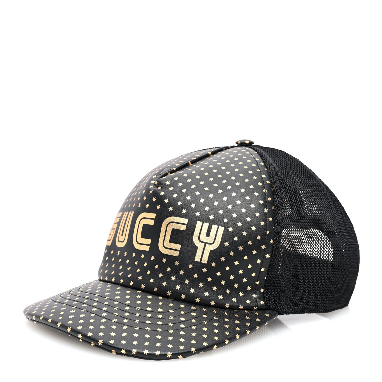 X SEGA Calfskin GUCCY Stars Baseball Hat L Black Gold