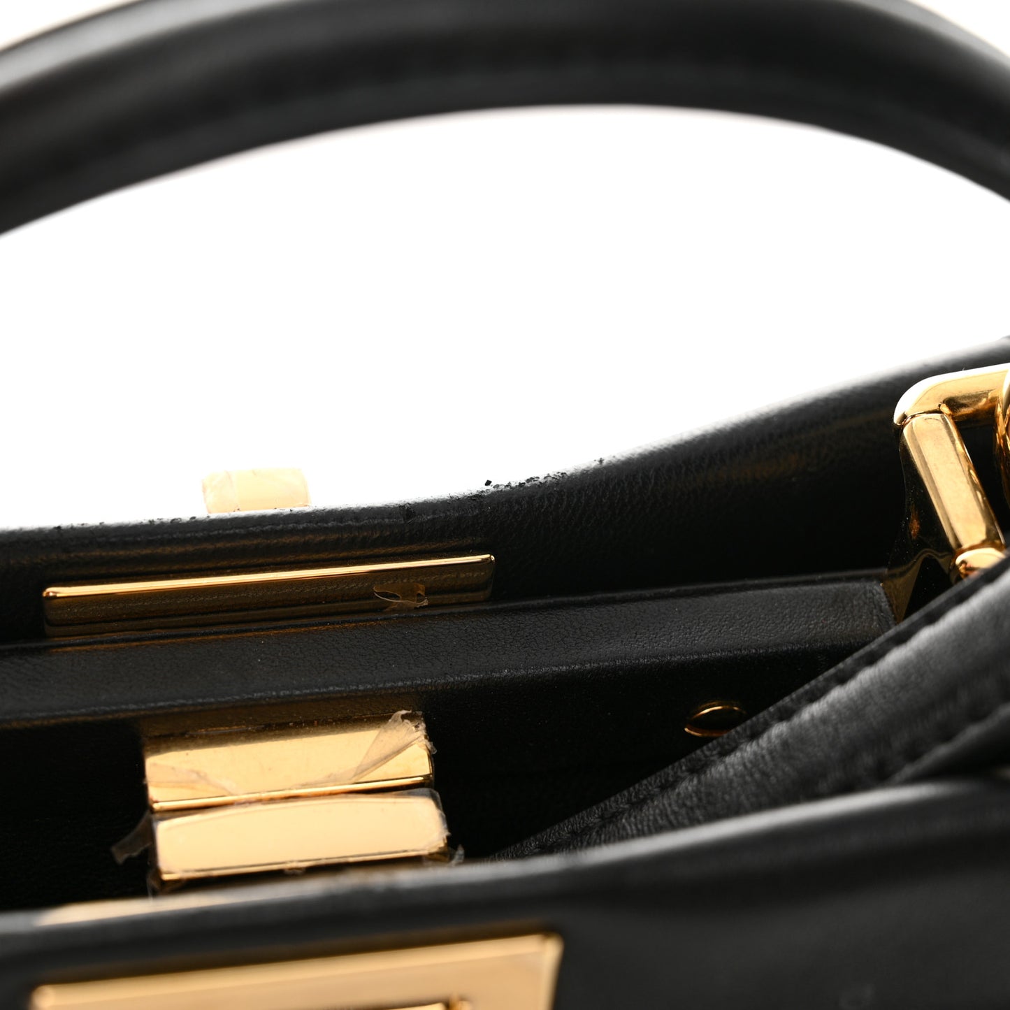 Shearling Nappa Macro FF 1974 Mini Peekaboo Iconic Satchel Tobacco Black