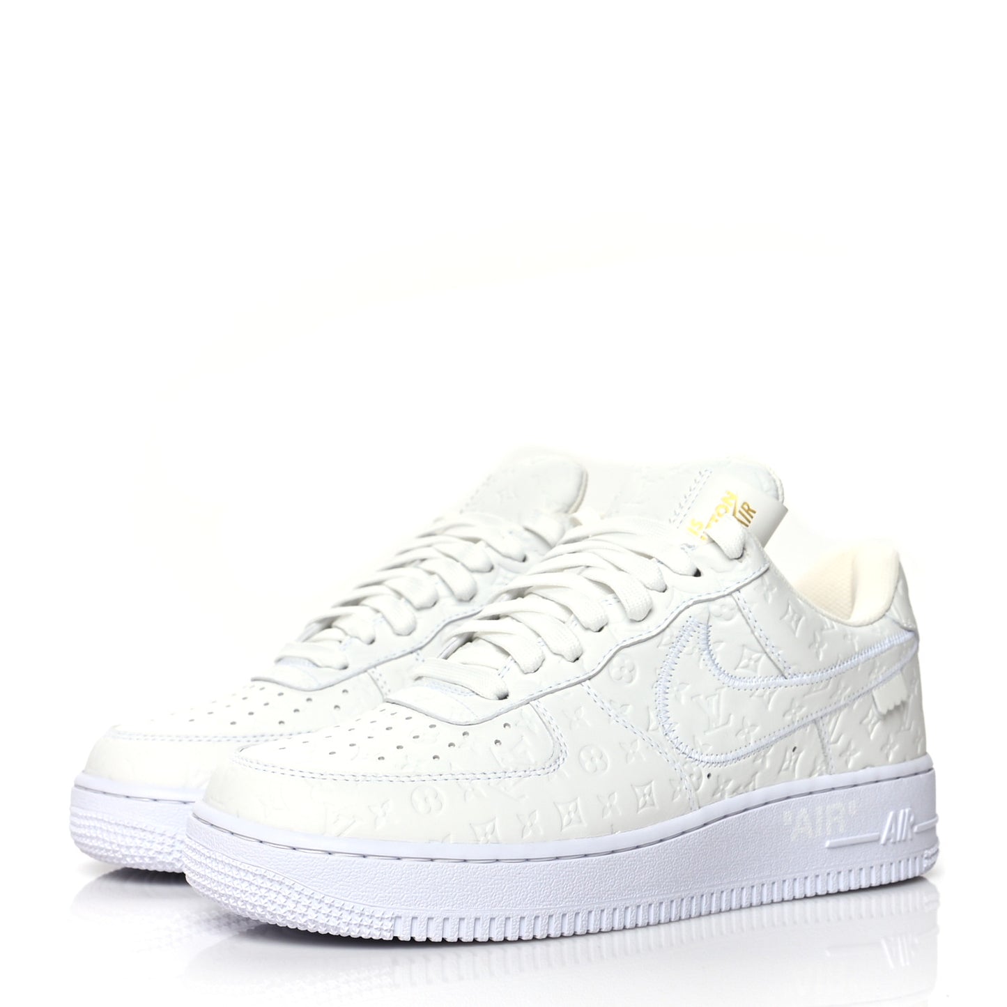 X NIKE AIR FORCE 1 Calfskin Monogram Mens Low Top Sneakers 7.5 White
