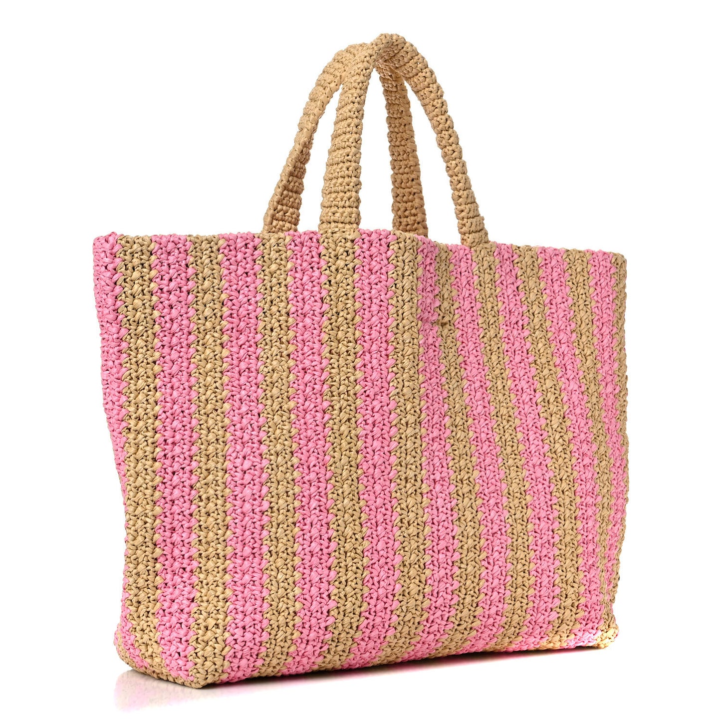 Yarn Raffia Effect Crochet Striped Large Logo Tote Naturale Petalo